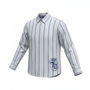 7 Diamonds Button Down Shirt Mens XL Blue Striped Crest Graphic Long Sleeve